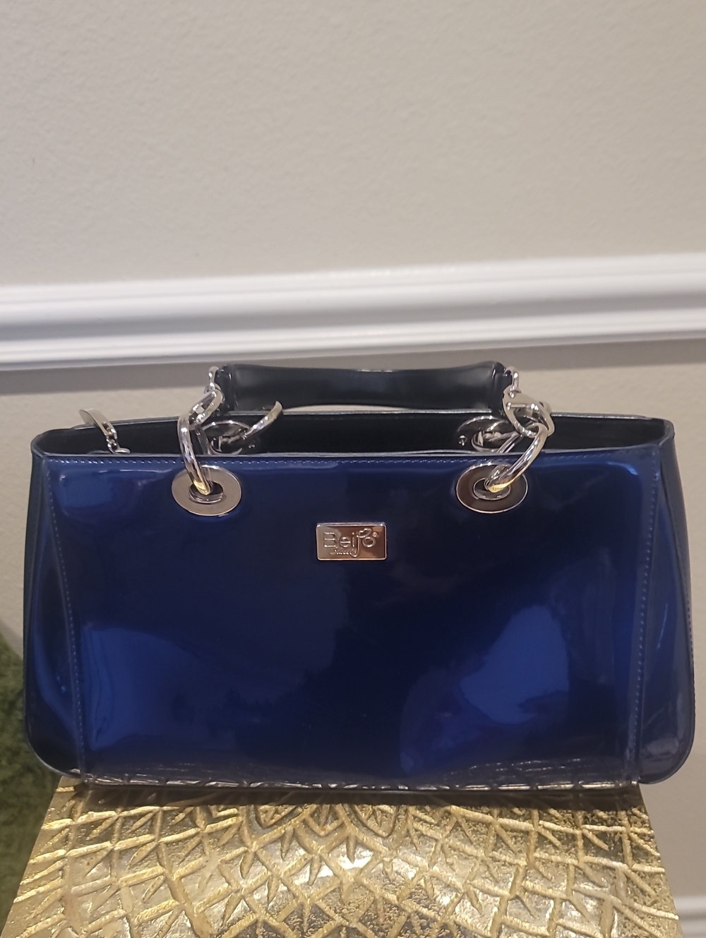 Beijo Navy Blue Patent Leather Handbag - Picture 3 of 10